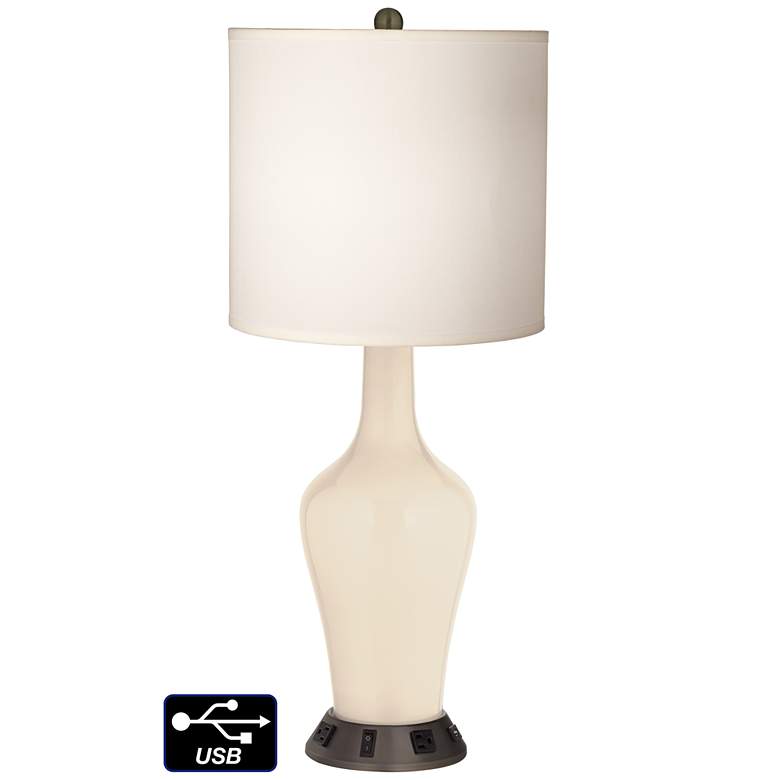 Image 1 White Drum Jug Table Lamp - 2 Outlets and USB in Steamed Milk