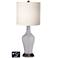 White Drum Jug Table Lamp - 2 Outlets and USB in Swanky Gray