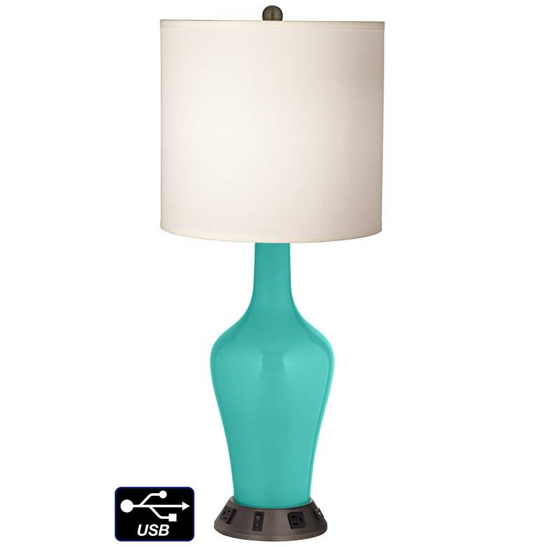 Image 1 White Drum Jug Table Lamp - 2 Outlets and USB in Synergy