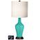 White Drum Jug Table Lamp - 2 Outlets and USB in Synergy