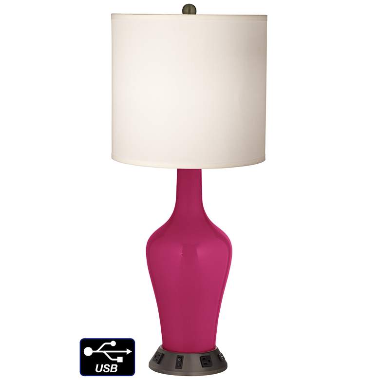 Image 1 White Drum Jug Table Lamp - 2 Outlets and USB in Vivacious