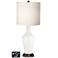 White Drum Jug Table Lamp - 2 Outlets and USB in Winter White