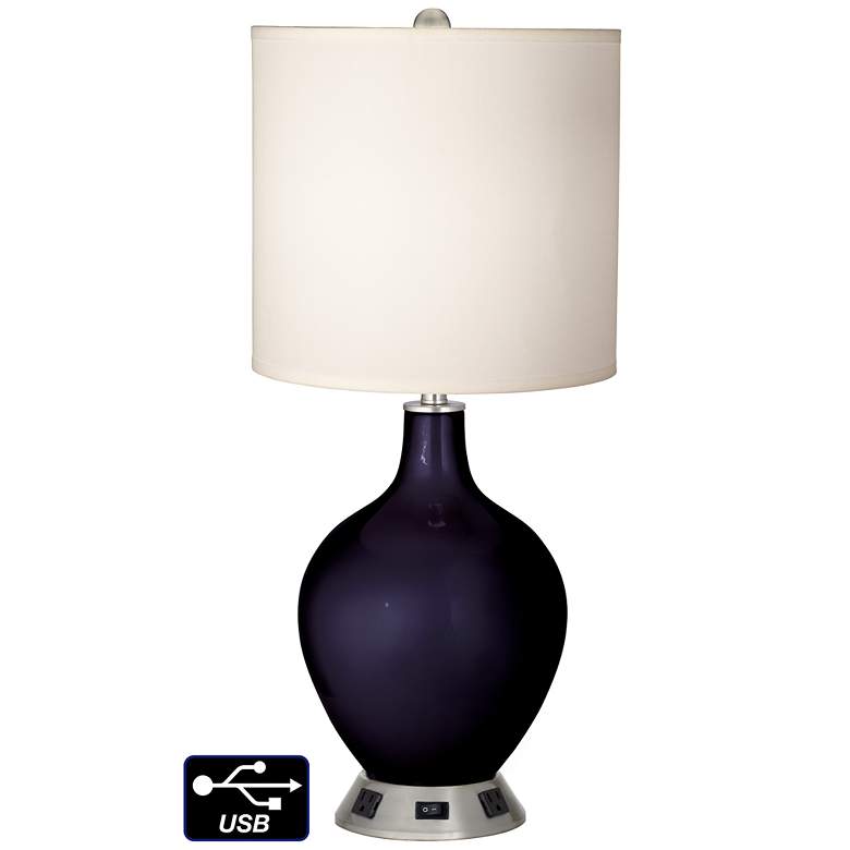 Image 1 White Drum Lamp - 2 Outlets and USB in Midnight Blue Metallic