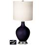 White Drum Lamp - 2 Outlets and USB in Midnight Blue Metallic