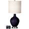 White Drum Lamp - 2 Outlets and USB in Midnight Blue Metallic