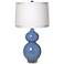 White Drum Shade Double Gourd Slate Blue Ceramic Table Lamp