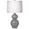 White Drum Shade Double Gourd Slate Grey Ceramic Table Lamp
