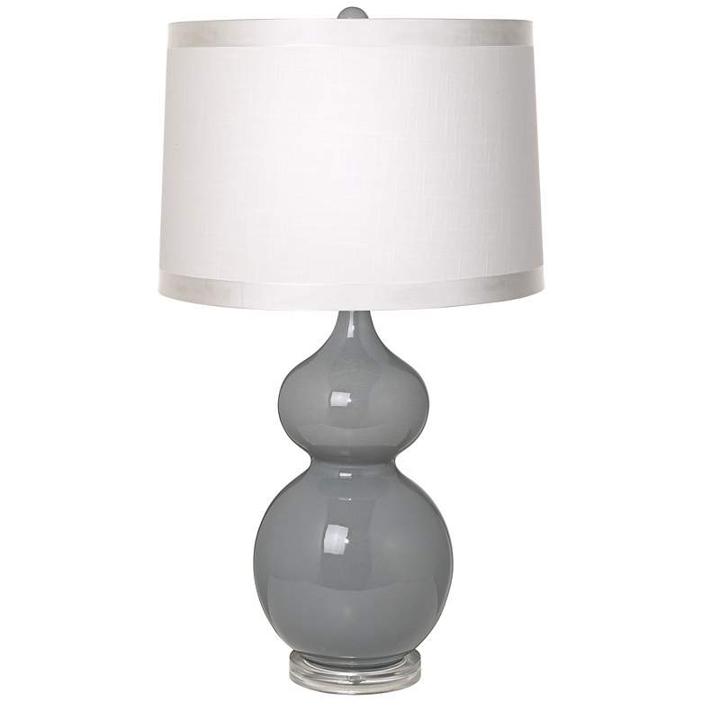 Image 1 White Drum Shade Double Gourd Slate Grey Ceramic Table Lamp