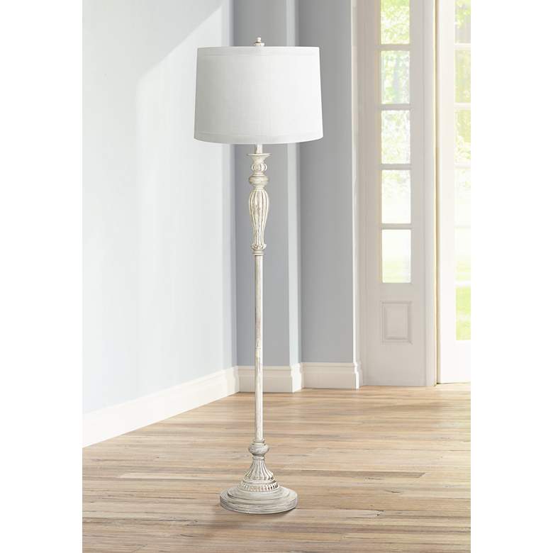 Image 1 White Drum Shade Vintage Chic Antique White Floor Lamp