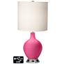 White Drum Table Lamp - 2 Outlets and USB in Blossom Pink