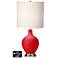 White Drum Table Lamp - 2 Outlets and USB in Bright Red