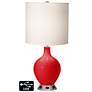 White Drum Table Lamp - 2 Outlets and USB in Bright Red