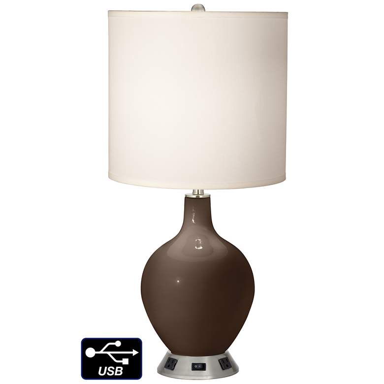 Image 1 White Drum Table Lamp - 2 Outlets and USB in Carafe