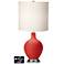 White Drum Table Lamp - 2 Outlets and USB in Cherry Tomato