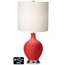 White Drum Table Lamp - 2 Outlets and USB in Cherry Tomato