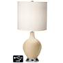White Drum Table Lamp - 2 Outlets and USB in Colonial Tan
