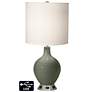 White Drum Table Lamp - 2 Outlets and USB in Deep Lichen Green