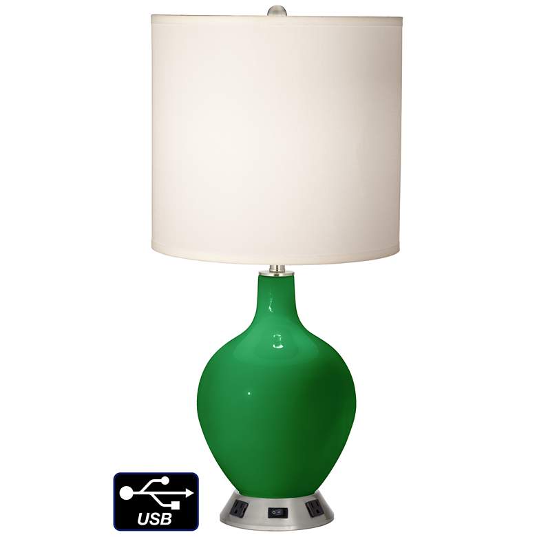 Image 1 White Drum Table Lamp - 2 Outlets and USB in Envy
