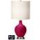 White Drum Table Lamp - 2 Outlets and USB in French Burgundy