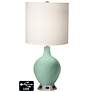 White Drum Table Lamp - 2 Outlets and USB in Grayed Jade