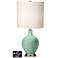 White Drum Table Lamp - 2 Outlets and USB in Grayed Jade