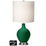 White Drum Table Lamp - 2 Outlets and USB in Greens