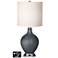 White Drum Table Lamp - 2 Outlets and USB in Gunmetal Metallic