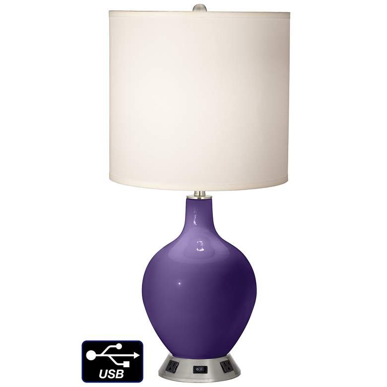 Image 1 White Drum Table Lamp - 2 Outlets and USB in Izmir Purple