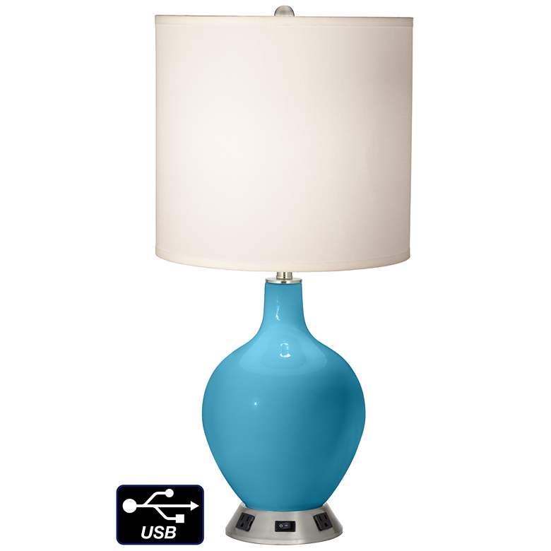 Image 1 White Drum Table Lamp - 2 Outlets and USB in Jamaica Bay