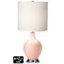 White Drum Table Lamp - 2 Outlets and USB in Linen