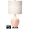 White Drum Table Lamp - 2 Outlets and USB in Linen