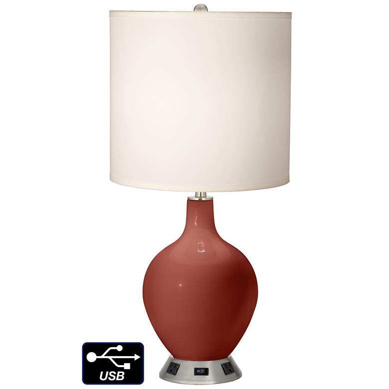 Image 1 White Drum Table Lamp - 2 Outlets and USB in Madeira