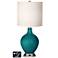 White Drum Table Lamp - 2 Outlets and USB in Magic Blue Metallic
