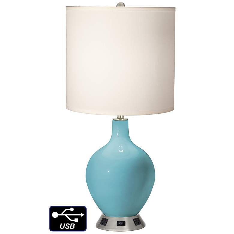 Image 1 White Drum Table Lamp - 2 Outlets and USB in Nautilus