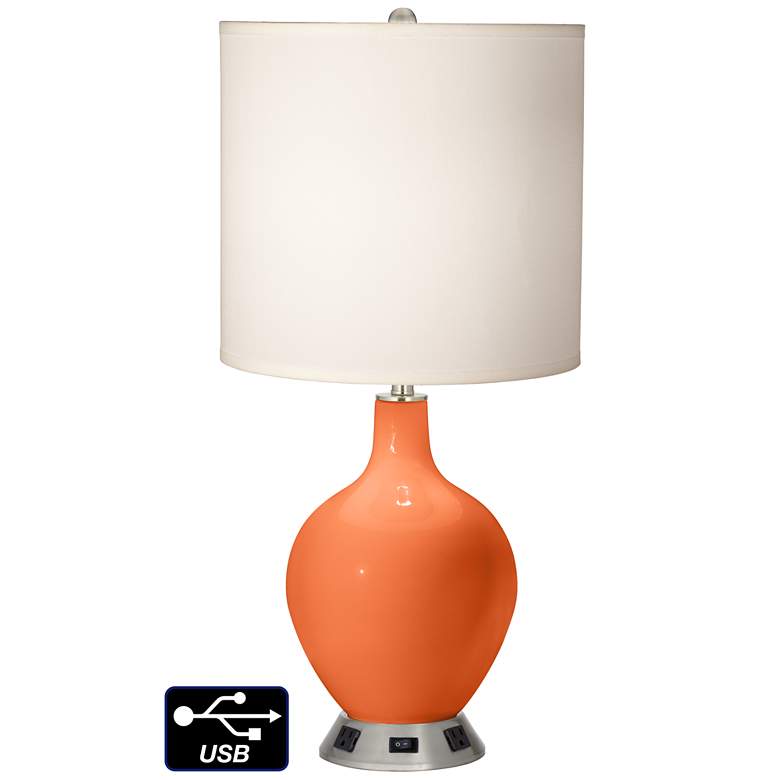 Image 1 White Drum Table Lamp - 2 Outlets and USB in Nectarine