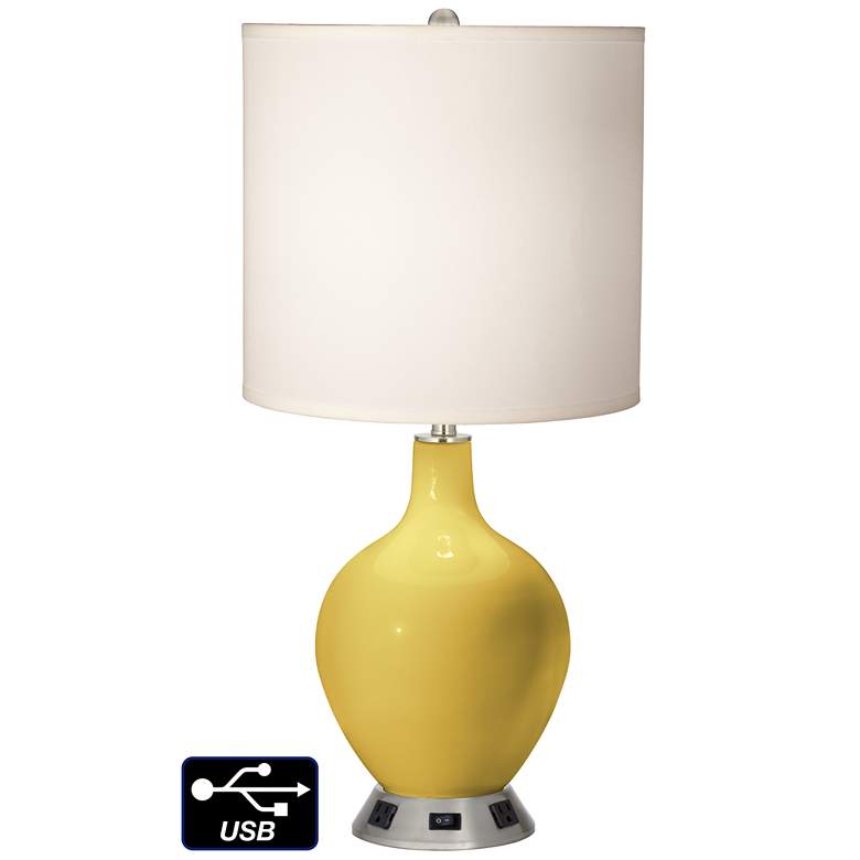 Image 1 White Drum Table Lamp - 2 Outlets and USB in Nugget