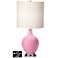 White Drum Table Lamp - 2 Outlets and USB in Pale Pink