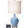 White Drum Table Lamp - 2 Outlets and USB in Placid Blue