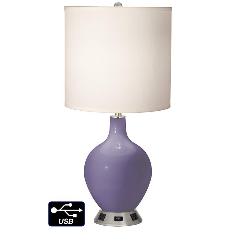 Image 1 White Drum Table Lamp - 2 Outlets and USB in Purple Haze