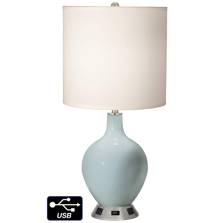 Image 1 White Drum Table Lamp - 2 Outlets and USB in Rain
