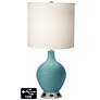 White Drum Table Lamp - 2 Outlets and USB in Reflecting Pool