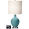 White Drum Table Lamp - 2 Outlets and USB in Reflecting Pool