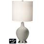 White Drum Table Lamp - 2 Outlets and USB in Requisite Gray