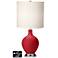 White Drum Table Lamp - 2 Outlets and USB in Ribbon Red