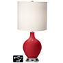 White Drum Table Lamp - 2 Outlets and USB in Ribbon Red