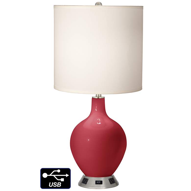 Image 1 White Drum Table Lamp - 2 Outlets and USB in Samba