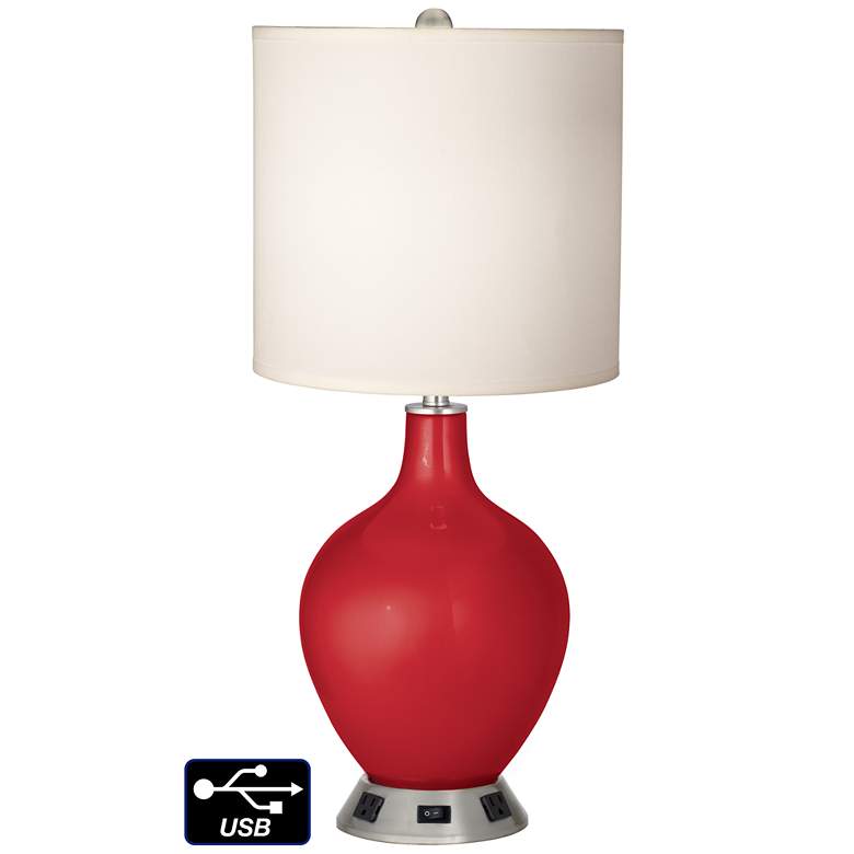 Image 1 White Drum Table Lamp - 2 Outlets and USB in Sangria Metallic