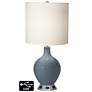 White Drum Table Lamp - 2 Outlets and USB in Smoky Blue