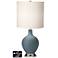 White Drum Table Lamp - 2 Outlets and USB in Smoky Blue