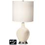 White Drum Table Lamp - 2 Outlets and USB in Steamed Milk